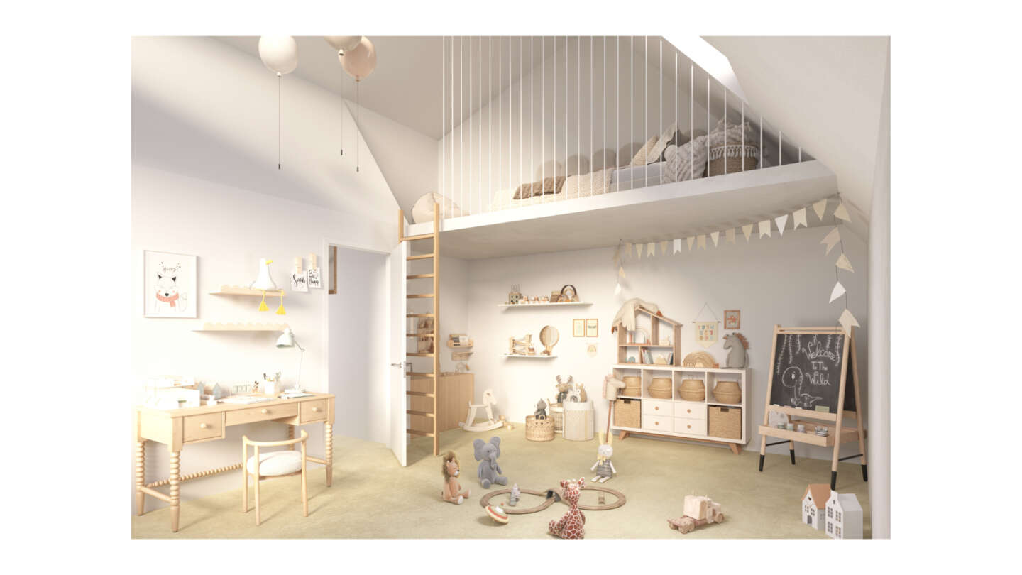 Kinderzimmer mit Schlafgalerie (Häuser A-F)